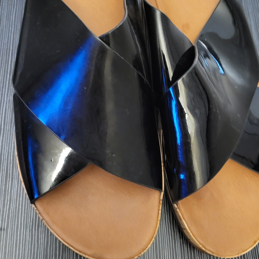 Fit Flop Black Cork Wedge Slide Sandles. Excellent Used Condition